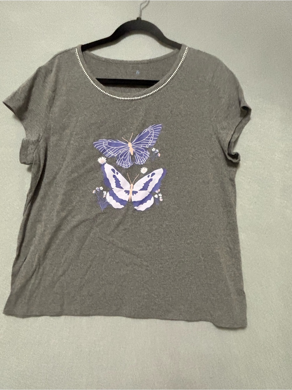 croft & barrow Gray Scoop Neck Sleep Tee with Blue Ampersand Logo